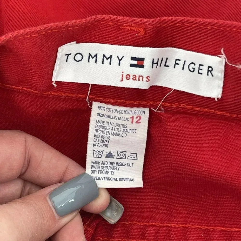 Tommy Hilfiger Jeans Y2K Red Straight Leg Logo Patch High Rise Womens Size 12